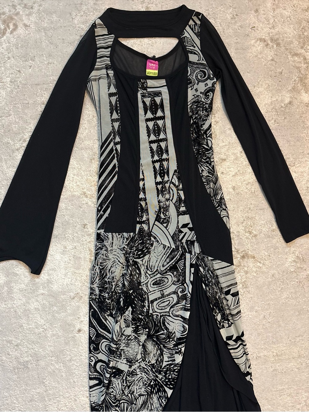 Save The Queen Cutout Maxi Dress Mesh Asymmetrical Overlay Print Size Medium - Picture 7 of 16